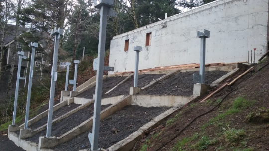 field of steel columns to support future building