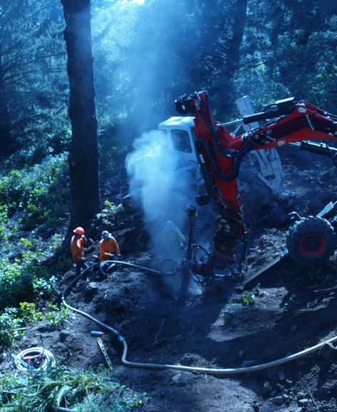 Drilling bore holes in the mountain