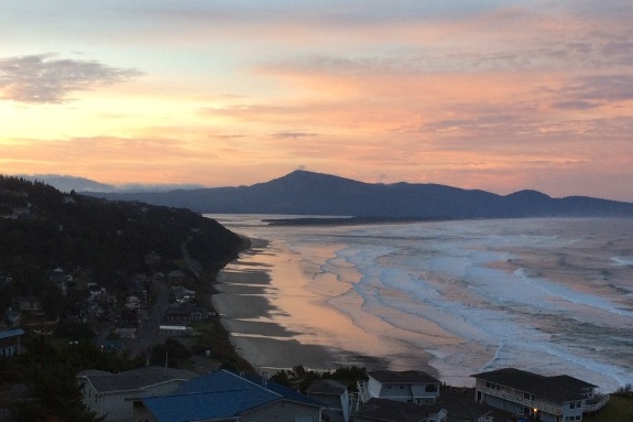 Tranquil view down Oregon Coast at Oceanside